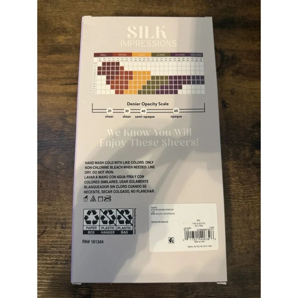 2 Pair Silk Impressions XXL Silky Soft Sheer Rich Tan 15‎ Denier Pantyhose Fine